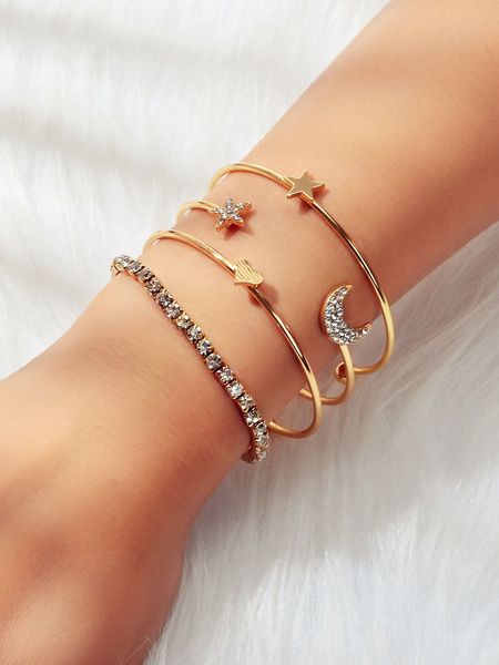 Trendy Gold Plated Moon, Star & Heart Bracelet Set (5 Pieces)