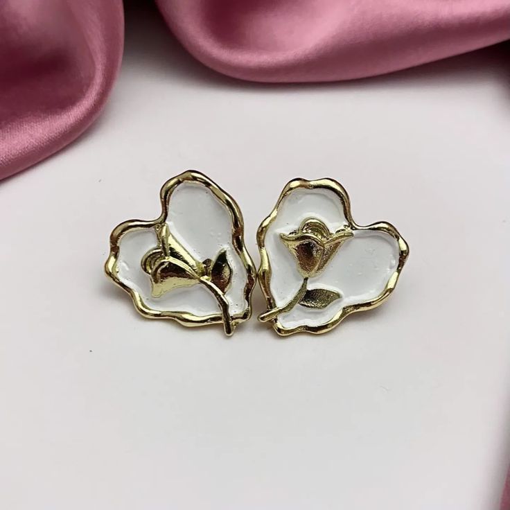 Golden Floral Heart Stud Earrings