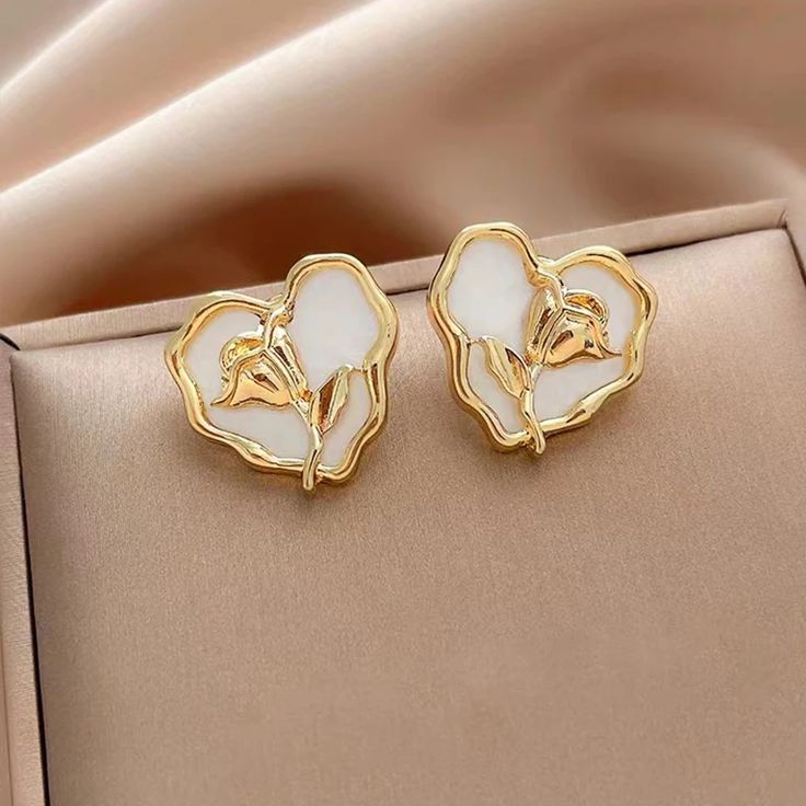 Golden Floral Heart Stud Earrings