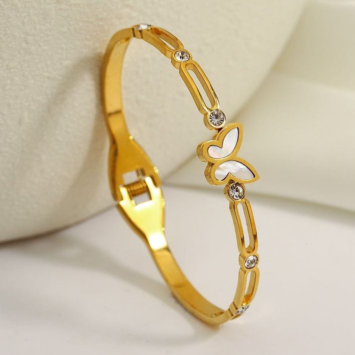 Elegant Golden Butterfly Bracelet with Crystal Detailing