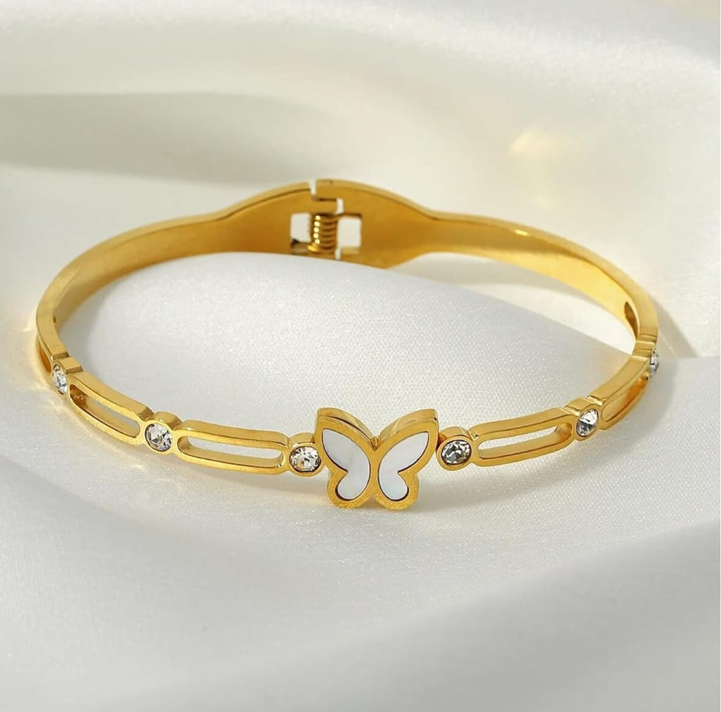 Elegant Golden Butterfly Bracelet with Crystal Detailing
