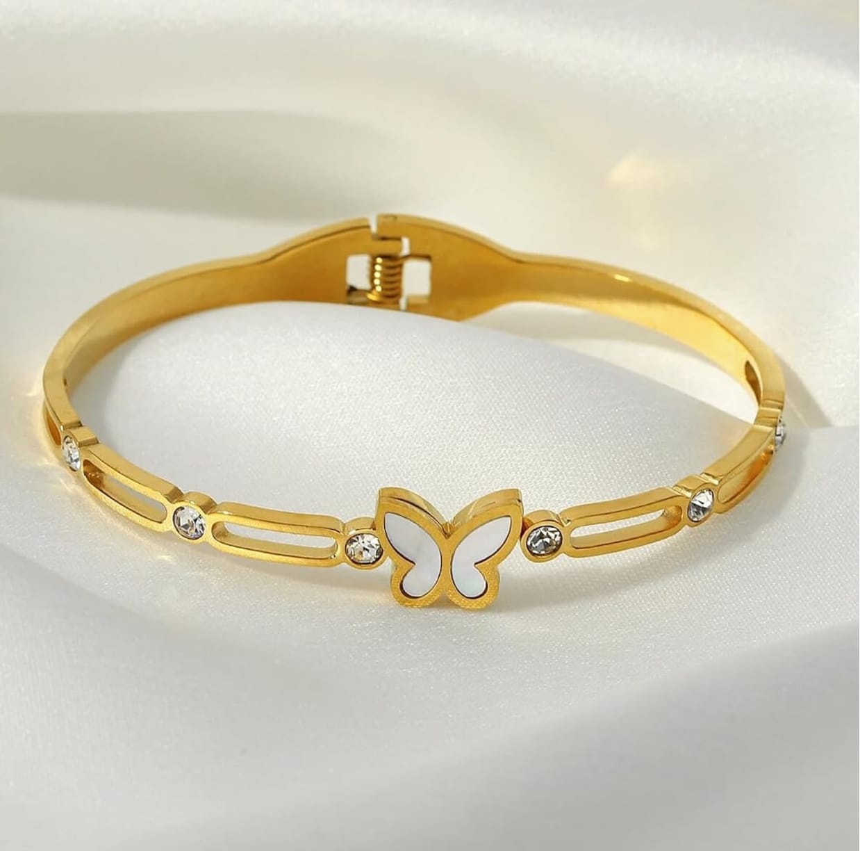 Elegant Golden Butterfly Bracelet with Crystal Detailing