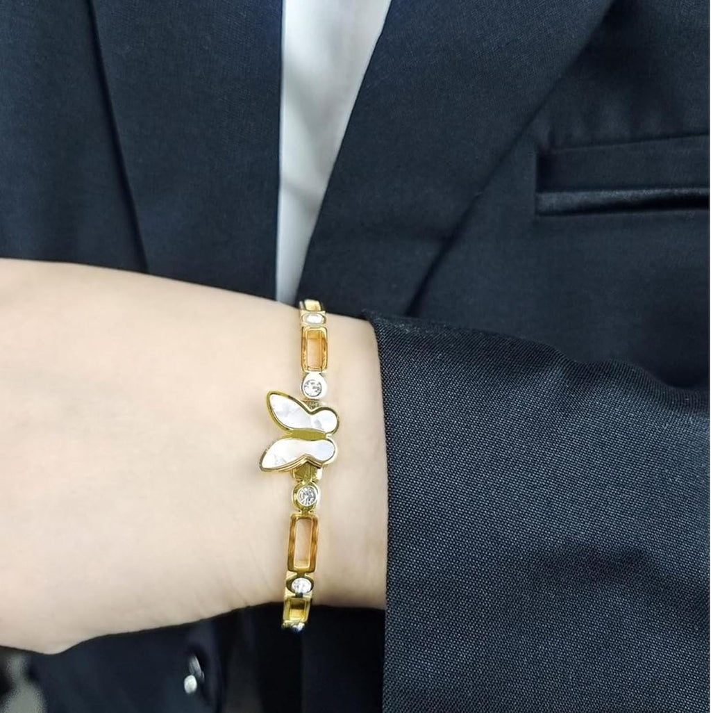 Elegant Golden Butterfly Bracelet with Crystal Detailing