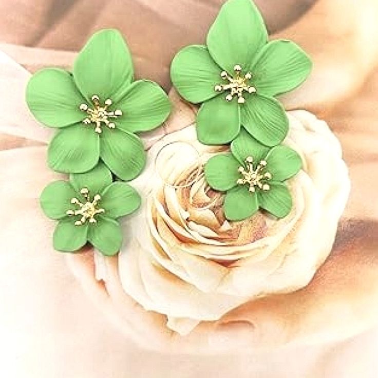 Green Floral Statement Earrings