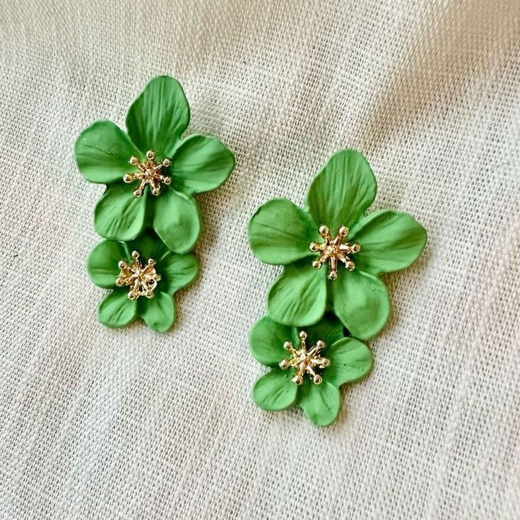 Green Floral Statement Earrings