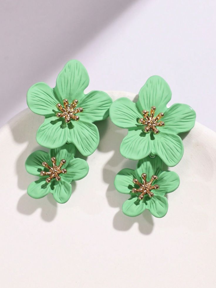 Green Floral Statement Earrings