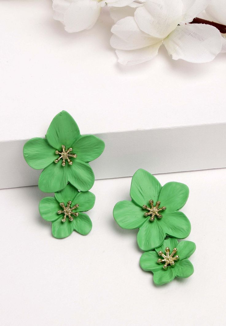 Green Floral Statement Earrings