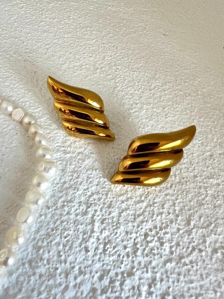 Golden Wing-Shaped Stud Earrings