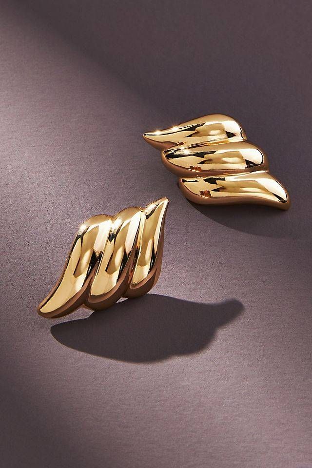 Golden Wing-Shaped Stud Earrings