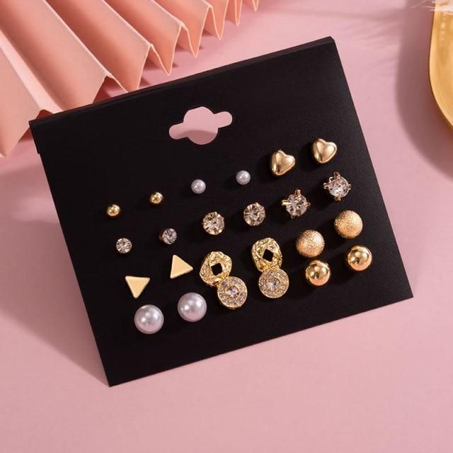 9 Pair Combo – Multi-Design Stud Earrings Set