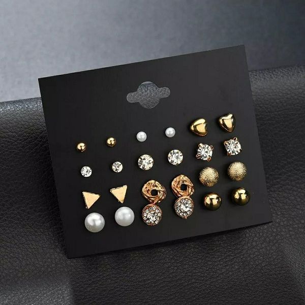 9 Pair Combo – Multi-Design Stud Earrings Set