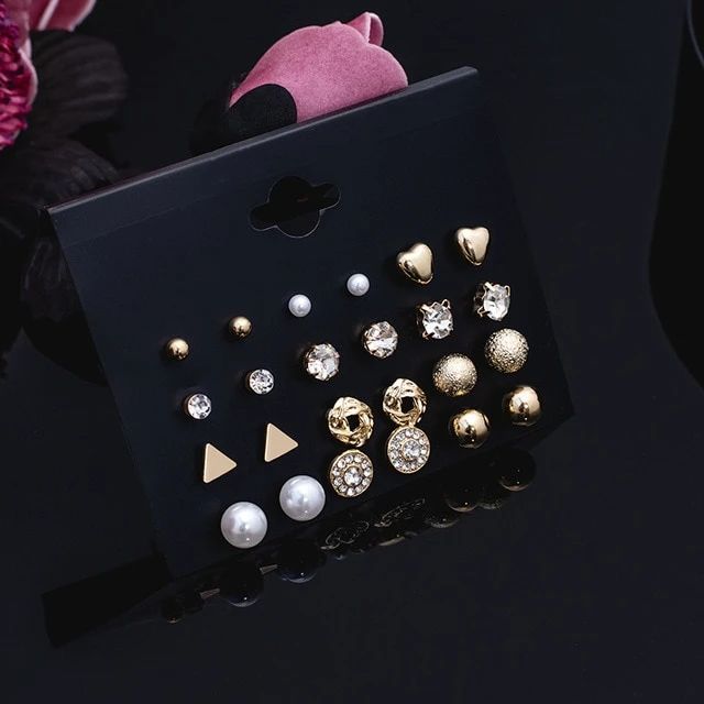 9 Pair Combo – Multi-Design Stud Earrings Set