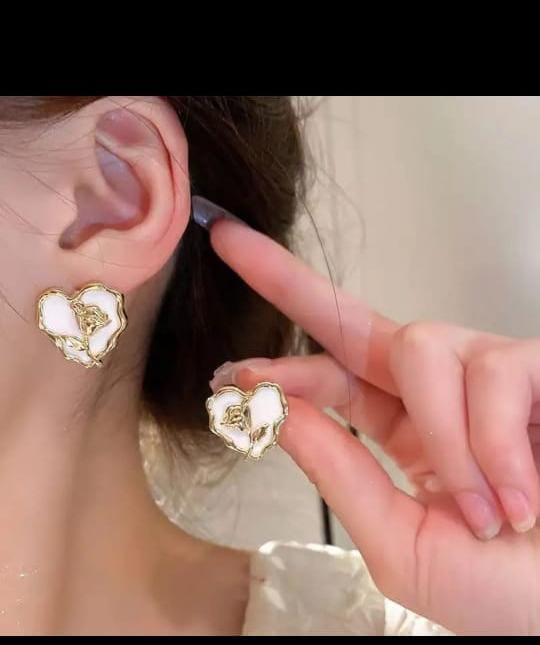 Golden Floral Heart Stud Earrings