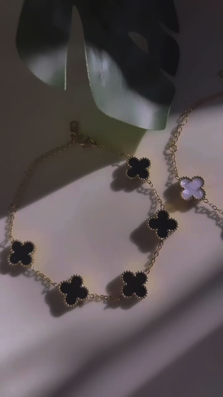 Elegant Black Clover Gold Chain Bracele